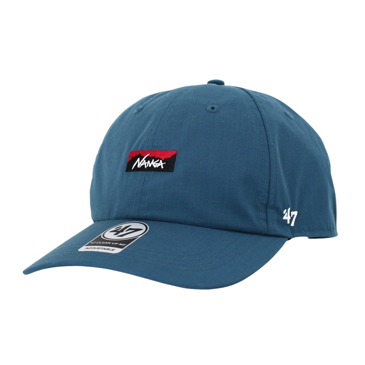 minohlabo.storeのNANGA×'47コラボ難燃素材ヒノックキャップ。ブルーの6パネルクリーンナップMFモデルで、フロントにNANGAロゴ刺繍入り。